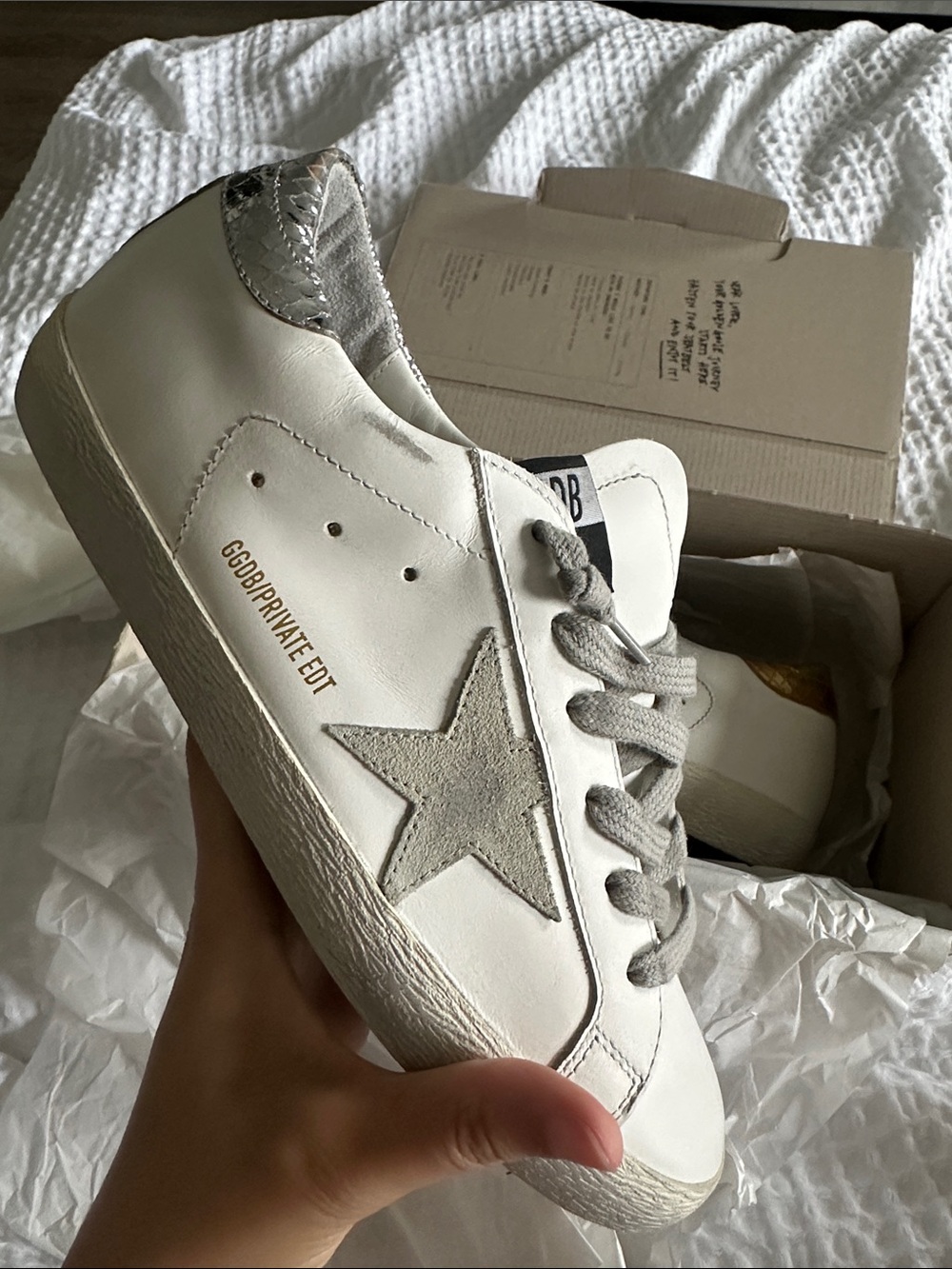 Golden Goose White Ice Gold Silver Sneakers (Box Label)